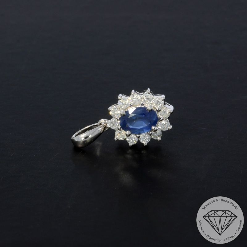 Wert 1290 € Brillant Saphir Anhänger in 585er 14 K Weißgold - 104516