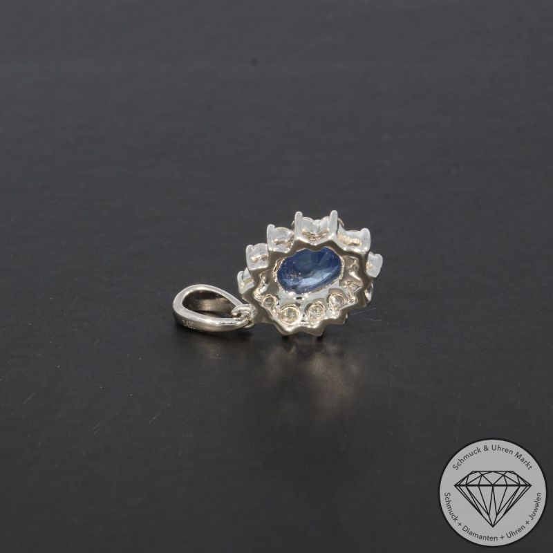 Wert 1290 € Brillant Saphir Anhänger in 585er 14 K Weißgold - 104516
