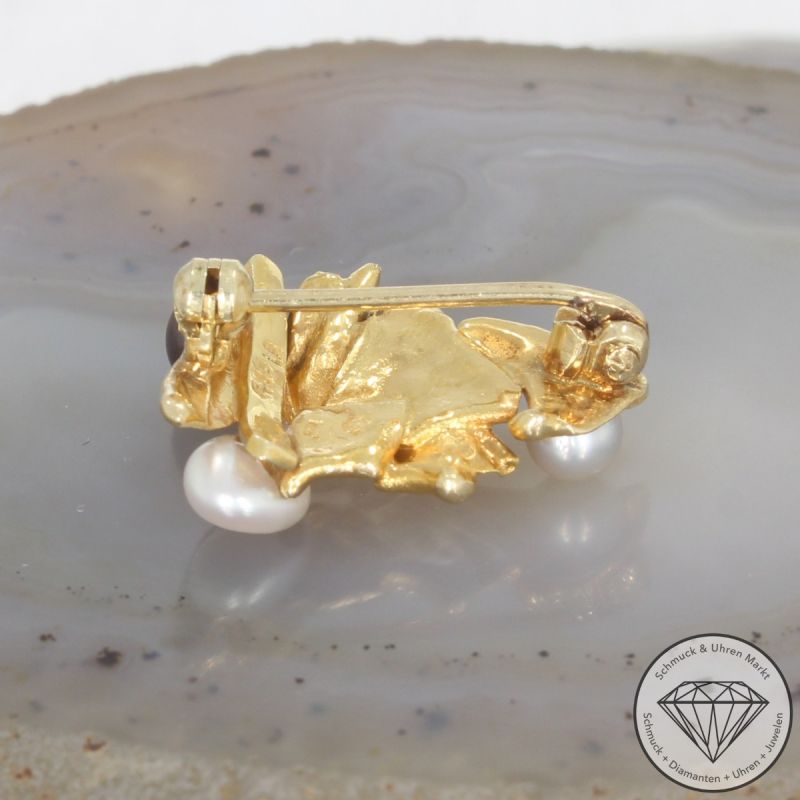 Wert 990 € Perl Brosche in 585er 14 K Gelbgold - 104566