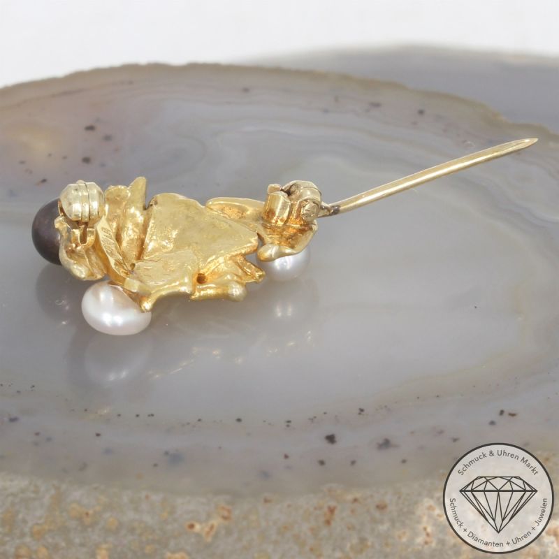 Wert 990 € Perl Brosche in 585er 14 K Gelbgold - 104566