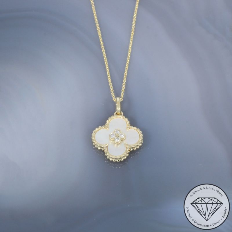 Wert 1890 € Brillant Perlmutt Anhänger mit Kette in 585er 14 K Gelbgold - H1911