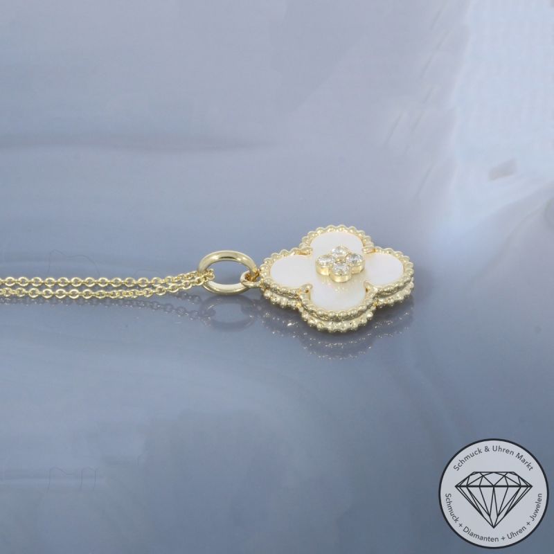 Wert 1890 € Brillant Perlmutt Anhänger mit Kette in 585er 14 K Gelbgold - H1911
