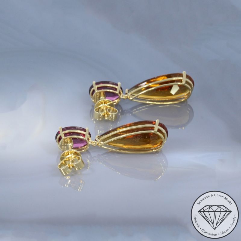 Wert 2850 € Citrin Rhodolith Ohrringe in 585er 14 K Gelbgold - 104630