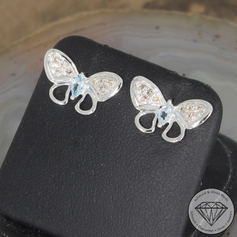Wert 1450 € Brillant Aquamarin Ohrringe Schmetterling in 585er 14 K Weißgold - 104631
