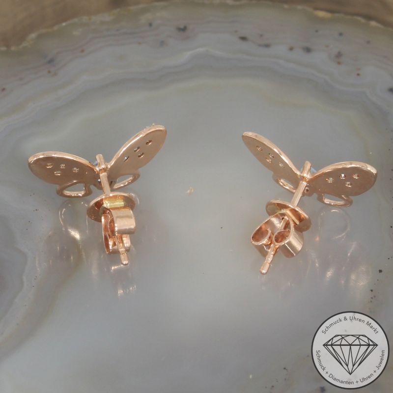 Wert 1450 € Brillant Aquamarin Ohrringe Schmetterling in 585er 14 K Rosegold - 104632