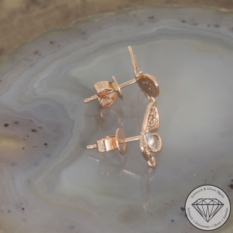 Wert 1450 € Brillant Aquamarin Ohrringe Schmetterling in 585er 14 K Rosegold - 104632