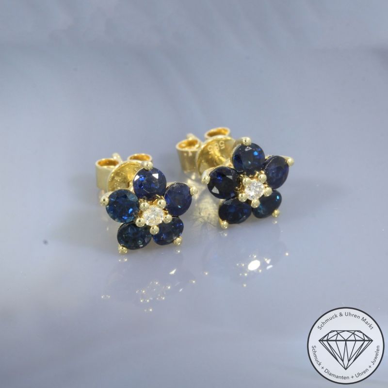 Wert 2150 € Brillant Saphir Ohrringe 585er/14 Karat Gelb Gold Durchmesser 9,5 mm – 104633