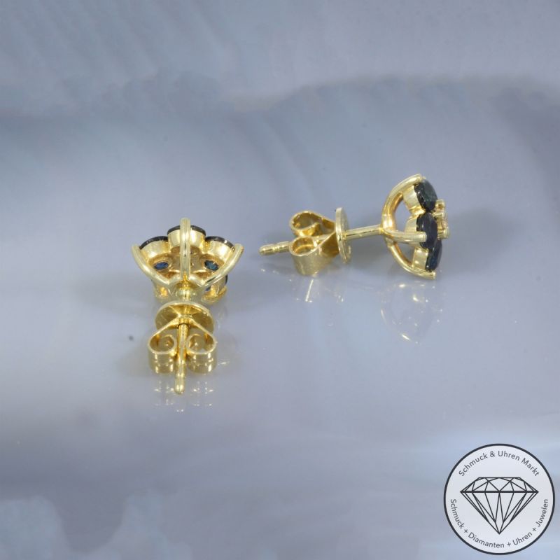 Wert 2150 € Brillant Saphir Ohrringe 585er/14 Karat Gelb Gold Durchmesser 9,5 mm – 104633