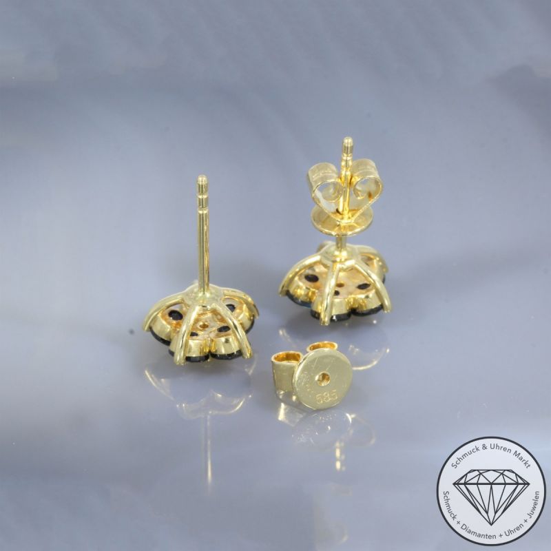 Wert 2150 € Brillant Saphir Ohrringe 585er/14 Karat Gelb Gold Durchmesser 9,5 mm – 104633