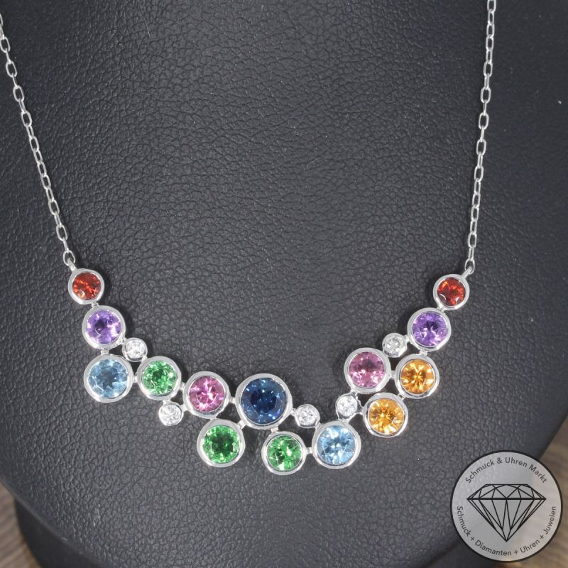 Wert 4250 € Brillant Farbedelstein Collier 585er/14 Karat Weiß Gold Länge 42 und 45 cm – 104640