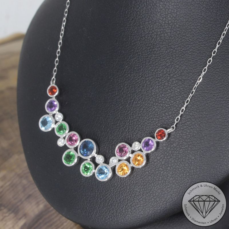Wert 4250 € Brillant Farbedelstein Collier 585er/14 Karat Weiß Gold Länge 42 und 45 cm – 104640