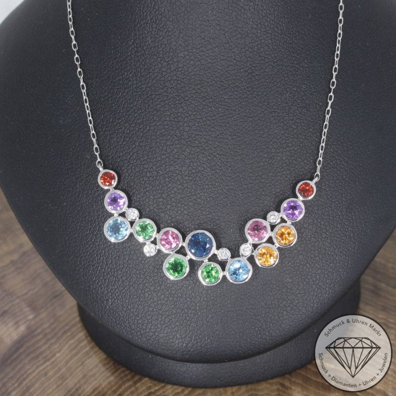 Wert 4250 € Brillant Farbedelstein Collier 585er/14 Karat Weiß Gold Länge 42 und 45 cm – 104640