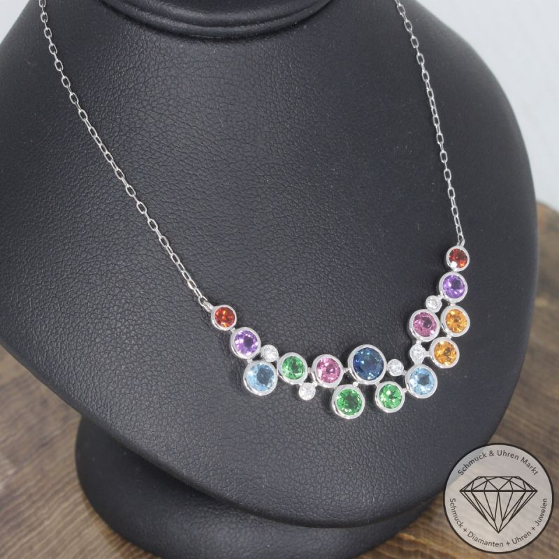 Wert 4250 € Brillant Farbedelstein Collier 585er/14 Karat Weiß Gold Länge 42 und 45 cm – 104640