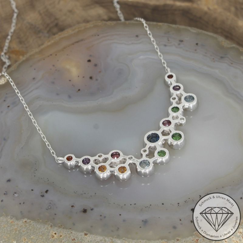 Wert 4250 € Brillant Farbedelstein Collier 585er/14 Karat Weiß Gold Länge 42 und 45 cm – 104640