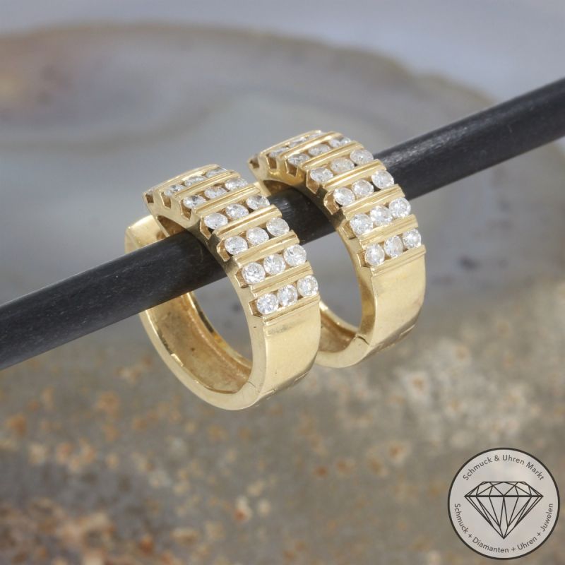 Wert 4290 € Brillant Ohrringe Creolen 750er/18 Karat Gelb Gold Länge 1,8 cm – 104666