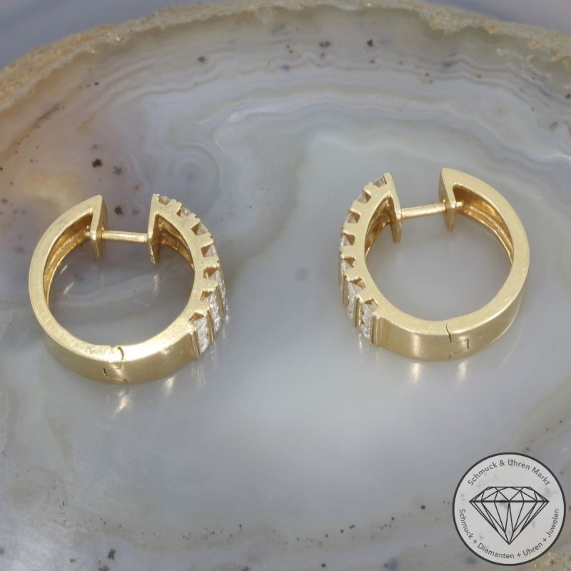 Wert 4290 € Brillant Ohrringe Creolen 750er/18 Karat Gelb Gold Länge 1,8 cm – 104666