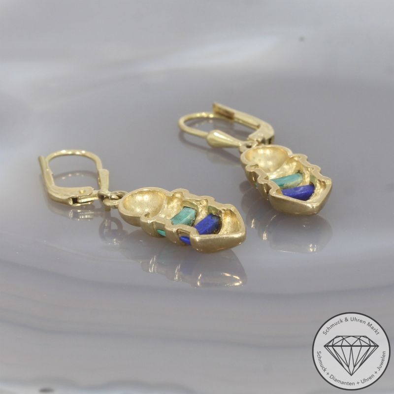 Wert 450 € Diamant Lapislazuli Malachit Ohrringe in 333er 8 K Gelbgold - 104691