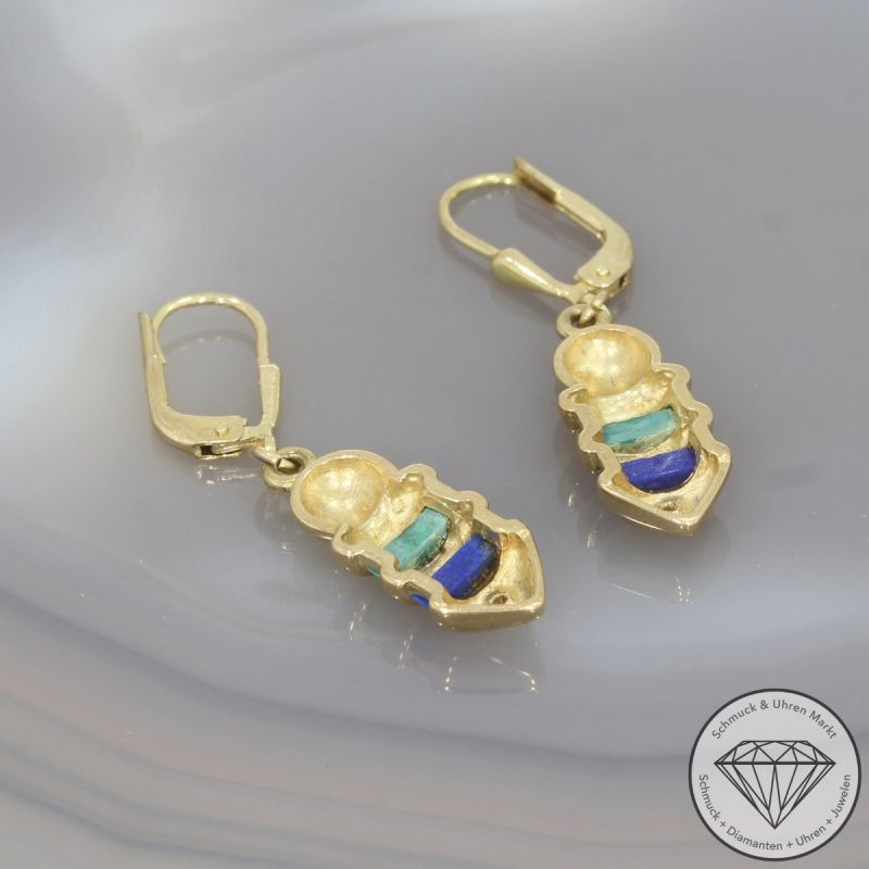 Wert 450 € Diamant Lapislazuli Malachit Ohrringe in 333er 8 K Gelbgold - 104691