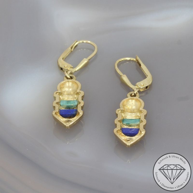 Wert 450 € Diamant Lapislazuli Malachit Ohrringe in 333er 8 K Gelbgold - 104691
