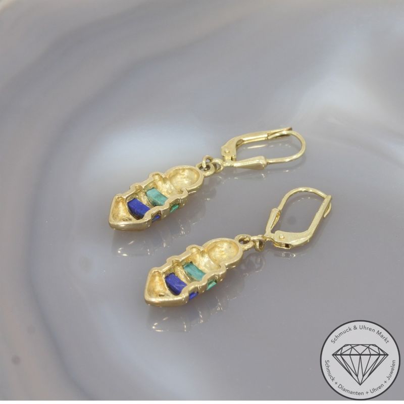 Wert 450 € Diamant Lapislazuli Malachit Ohrringe in 333er 8 K Gelbgold - 104691
