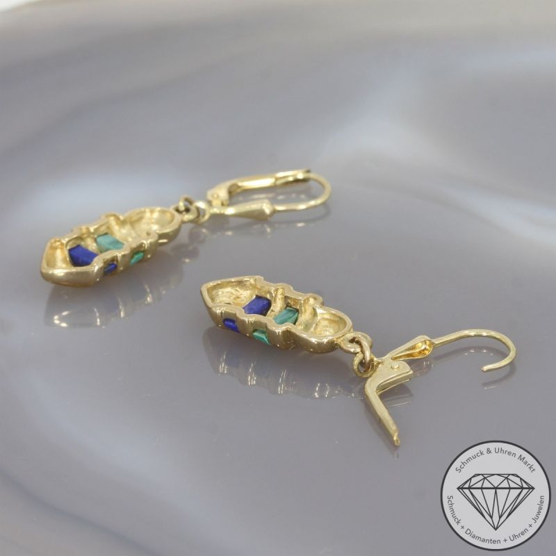 Wert 450 € Diamant Lapislazuli Malachit Ohrringe in 333er 8 K Gelbgold - 104691
