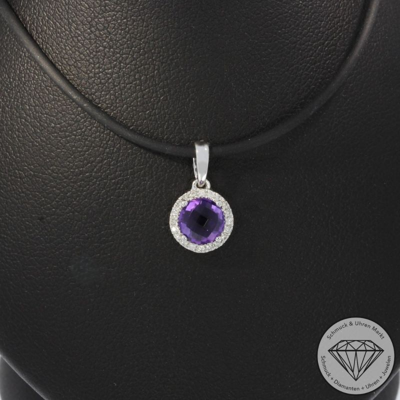 Wert 720 € Brillant Amethyst Anhänger in 585er 14 K Weißgold - H1931