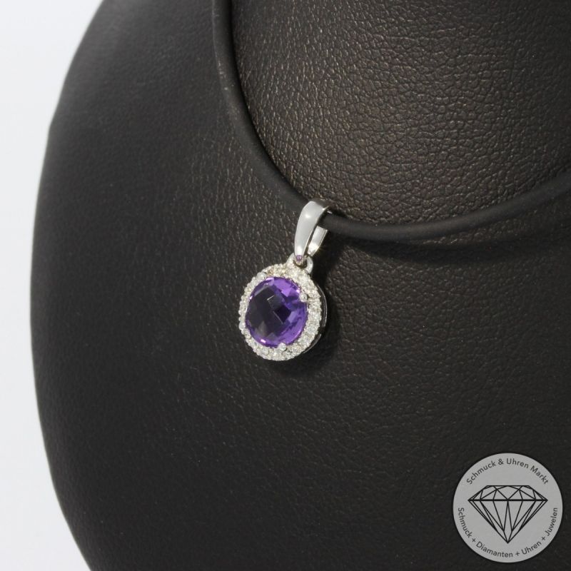 Wert 720 € Brillant Amethyst Anhänger in 585er 14 K Weißgold - H1931