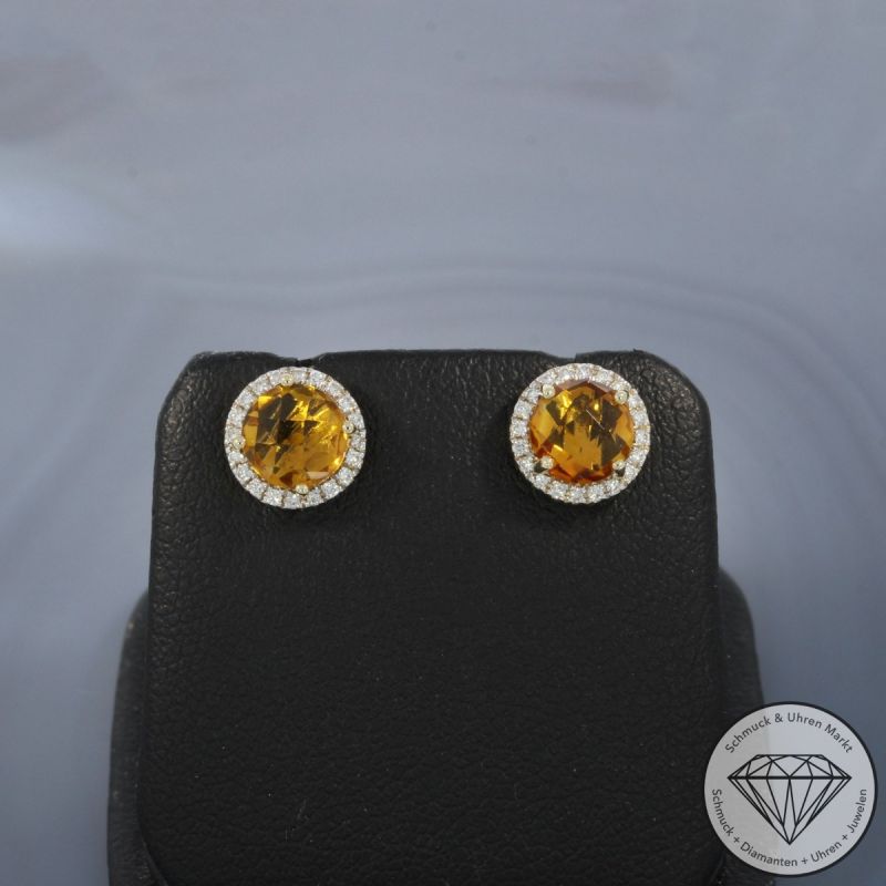 Wert 1390 € Brillant Citrin Ohrstecker in 585er 14 K Gelbgold - H1943
