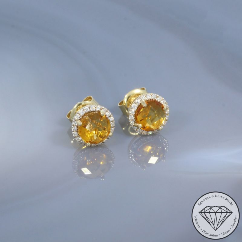 Wert 1390 € Brillant Citrin Ohrstecker in 585er 14 K Gelbgold - H1943