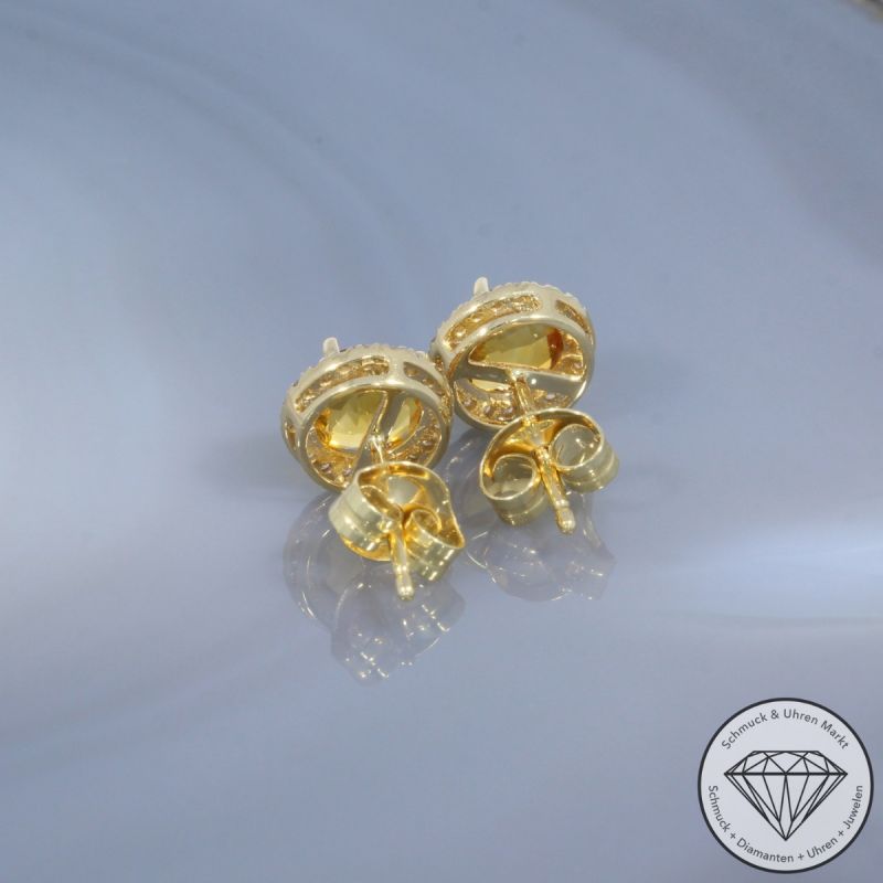 Wert 1390 € Brillant Citrin Ohrstecker in 585er 14 K Gelbgold - H1943
