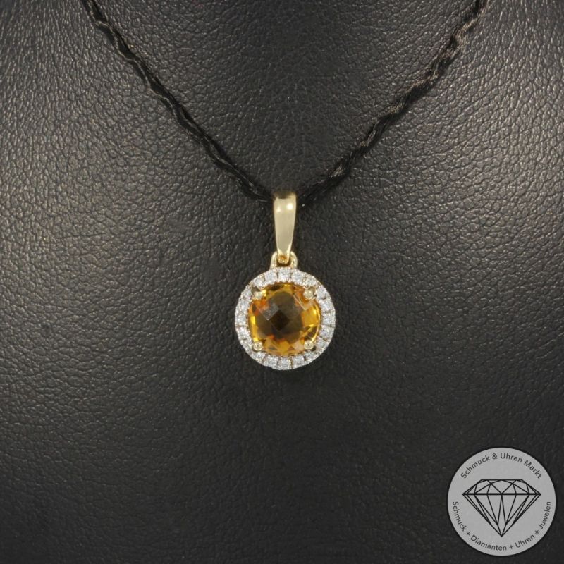 Wert 720 € Brillant Citrin Anhänger in 585er 14 K Gelbgold - H1945