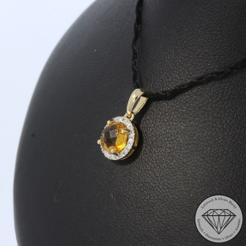 Wert 720 € Brillant Citrin Anhänger in 585er 14 K Gelbgold - H1945