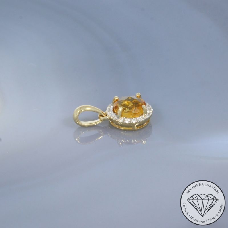 Wert 720 € Brillant Citrin Anhänger in 585er 14 K Gelbgold - H1945