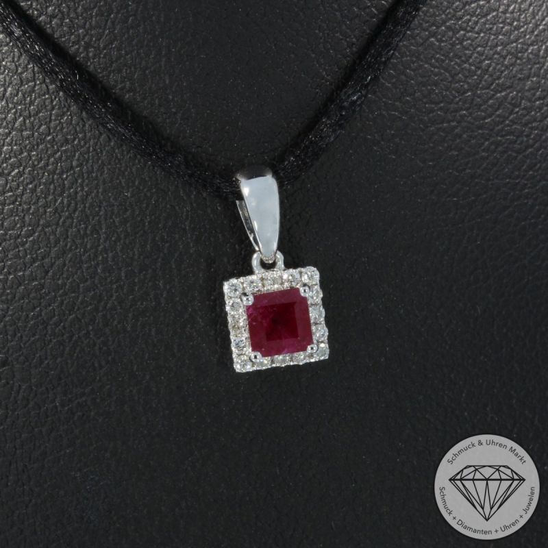 Wert 990 € Brillant Rubin Anhänger in 585er 14 K Weißgold - H1948