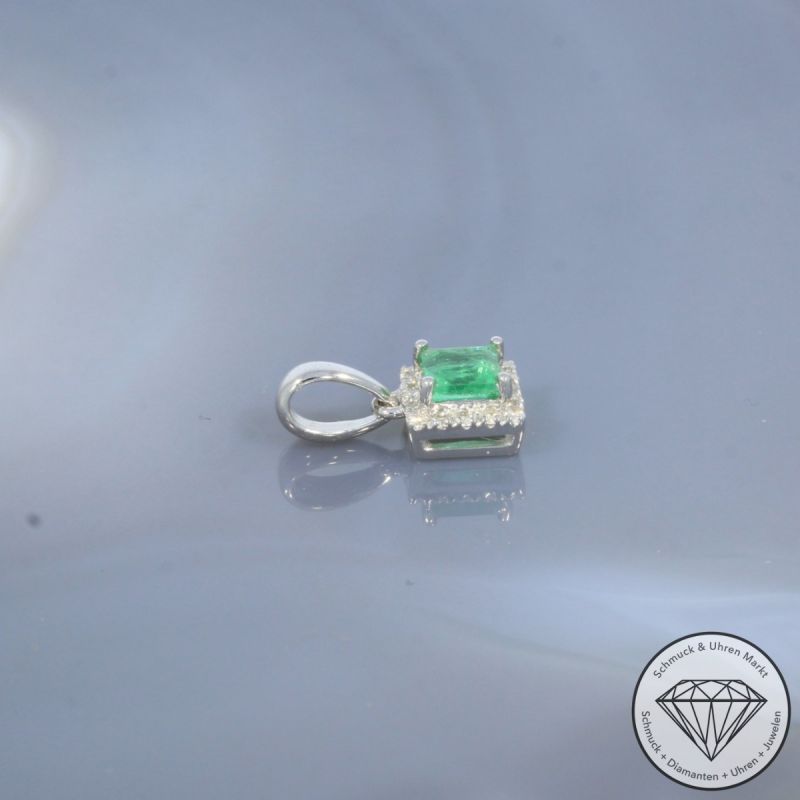 Wert 990 € Brillant Smaragd Anhänger in 585er 14 K Weißgold - H1950