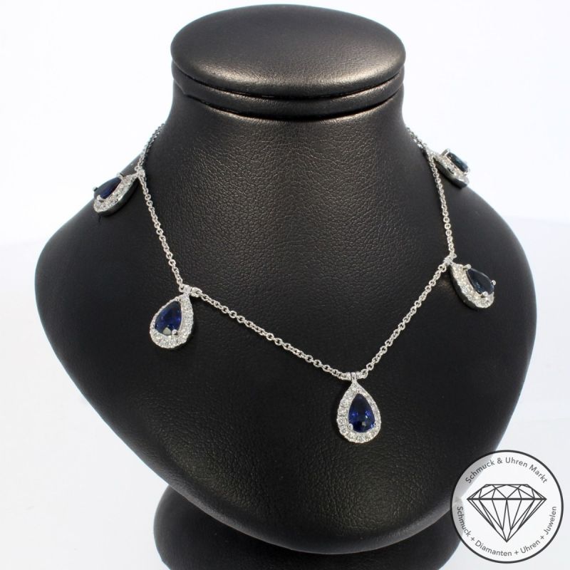 Wert 6090 € Brillant Saphir Collier in 585er 14 K Weißgold - H14