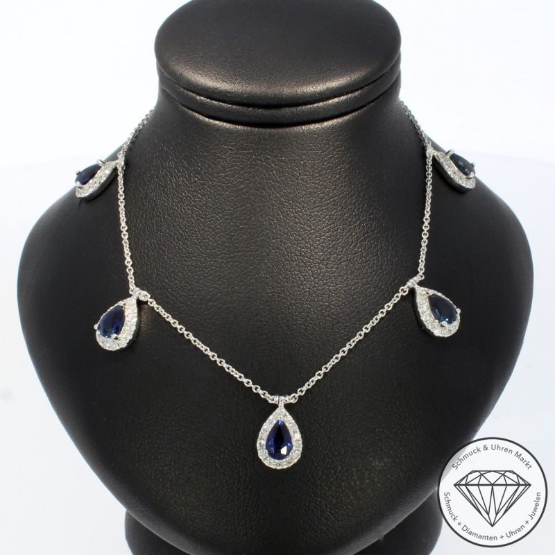 Wert 6090 € Brillant Saphir Collier in 585er 14 K Weißgold - H14