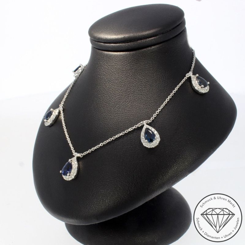Wert 6090 € Brillant Saphir Collier in 585er 14 K Weißgold - H14