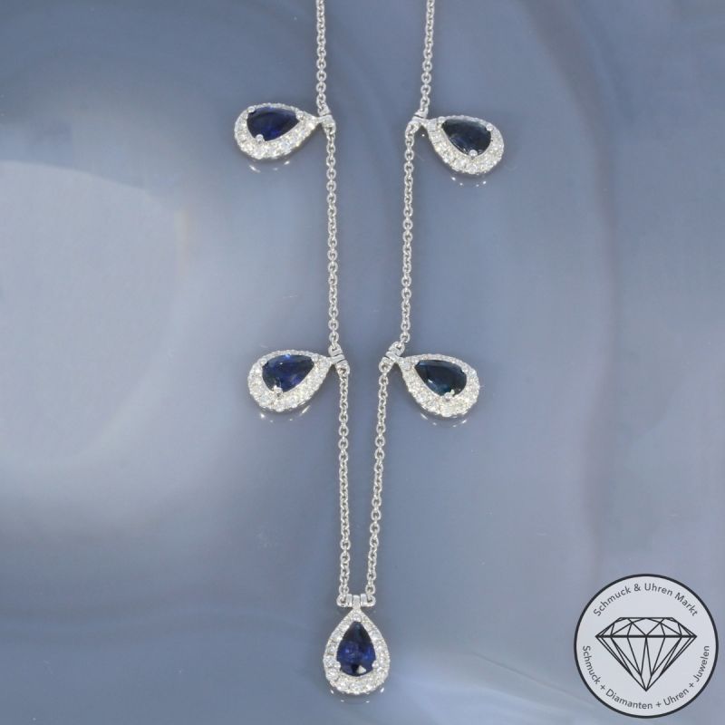 Wert 6090 € Brillant Saphir Collier in 585er 14 K Weißgold - H14