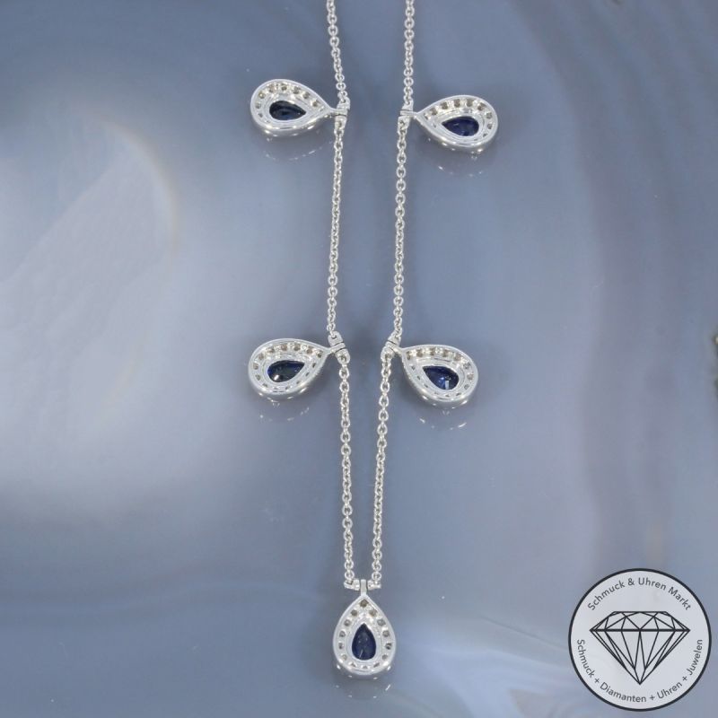 Wert 6090 € Brillant Saphir Collier in 585er 14 K Weißgold - H14