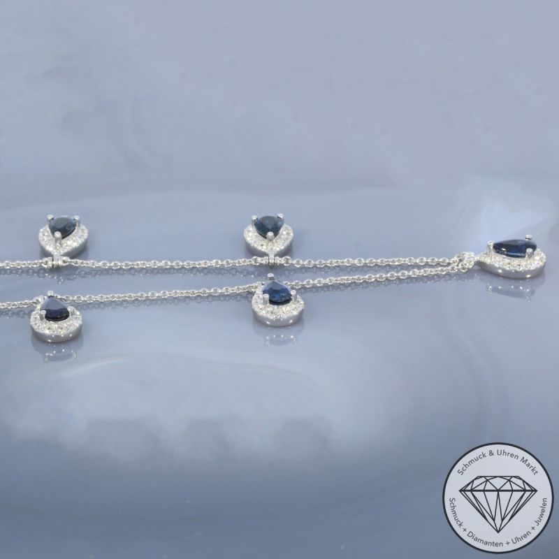 Wert 6090 € Brillant Saphir Collier in 585er 14 K Weißgold - H14