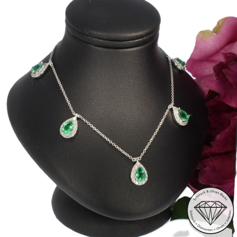 Wert 6090 € Brillant Smaragd Collier in 585er 14 K Weißgold - H34