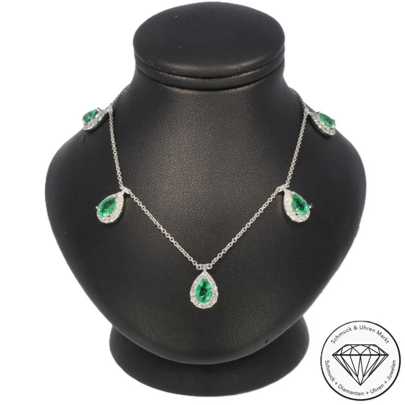 Wert 6090 € Brillant Smaragd Collier in 585er 14 K Weißgold - H34