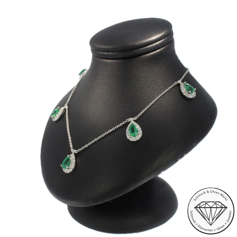 Wert 6090 € Brillant Smaragd Collier in 585er 14 K Weißgold - H34