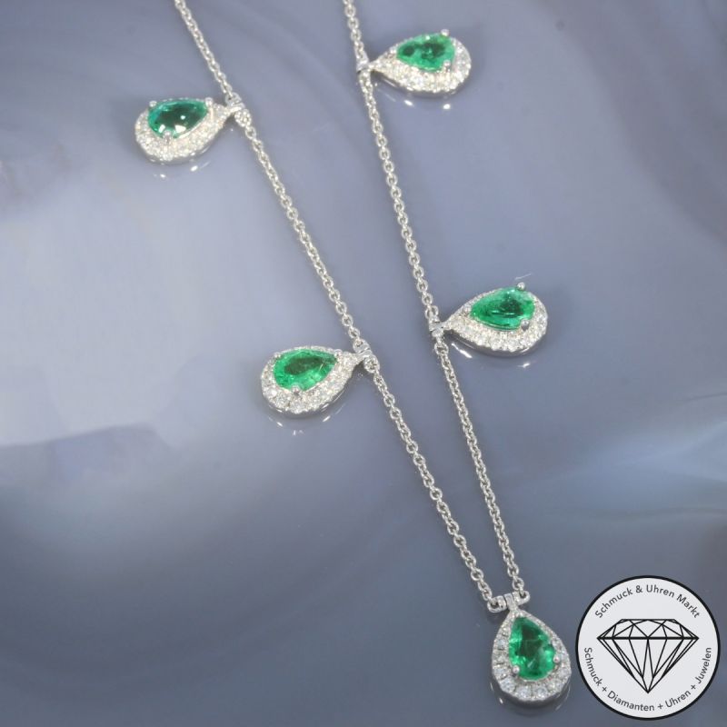 Wert 6090 € Brillant Smaragd Collier in 585er 14 K Weißgold - H34