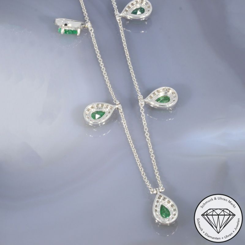 Wert 6090 € Brillant Smaragd Collier in 585er 14 K Weißgold - H34