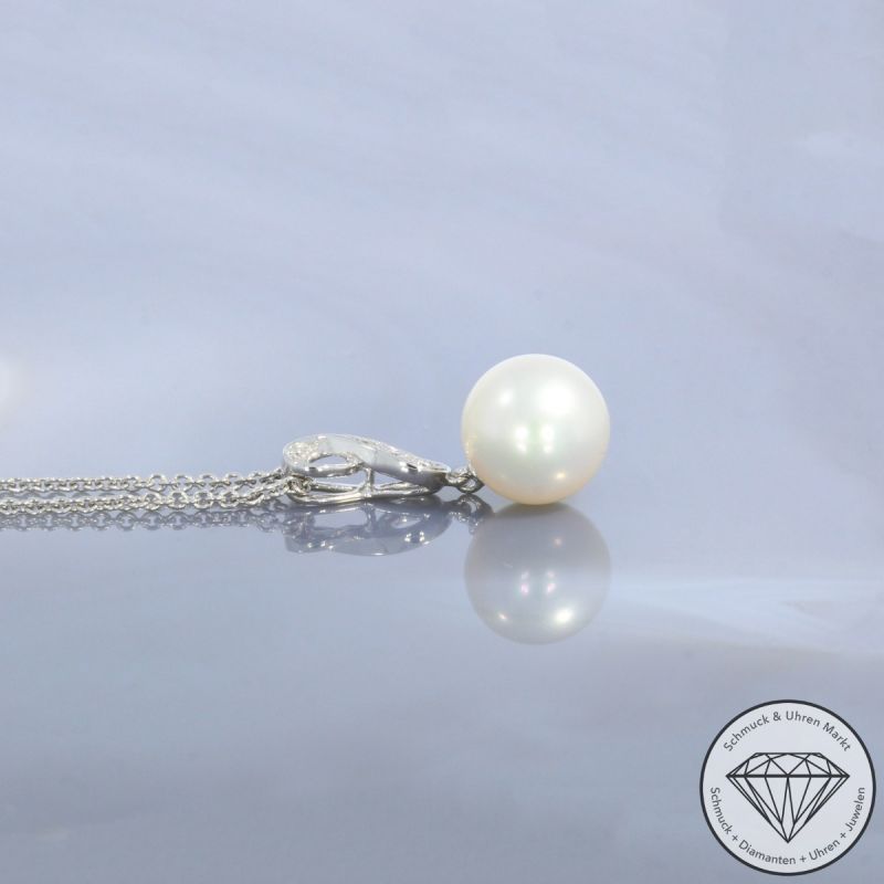 Wert 1940 € Brillant Perl Anhänger & Kette in 585er 14 K Weißgold - H1928