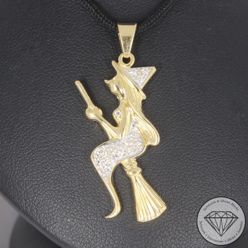 Wert 1990 € Brillant Anhänger Hexe in 750er 18 K Gelbgold - 104769