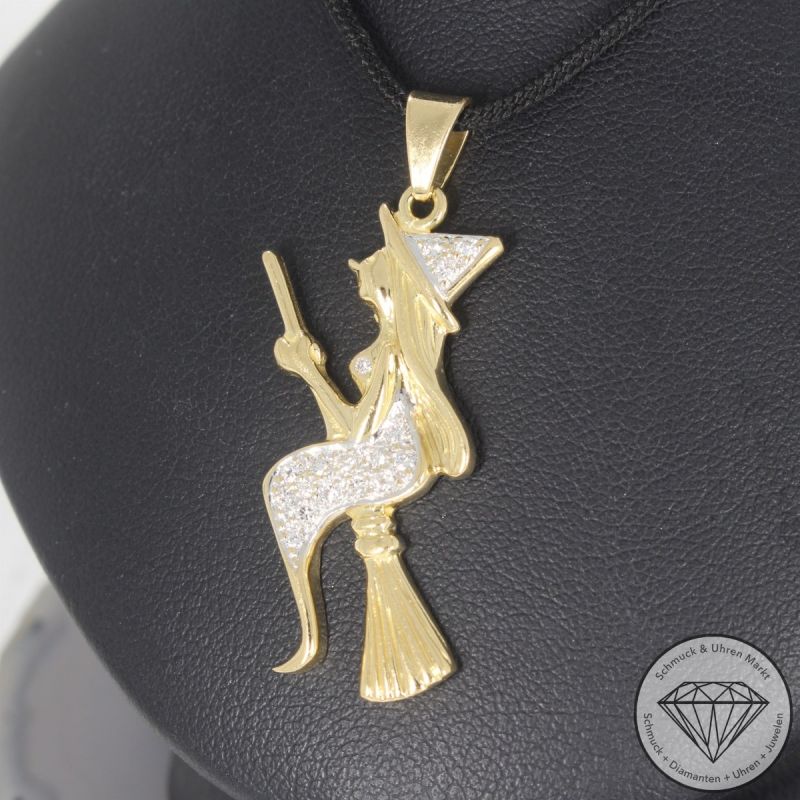 Wert 1990 € Brillant Anhänger Hexe in 750er 18 K Gelbgold - 104769