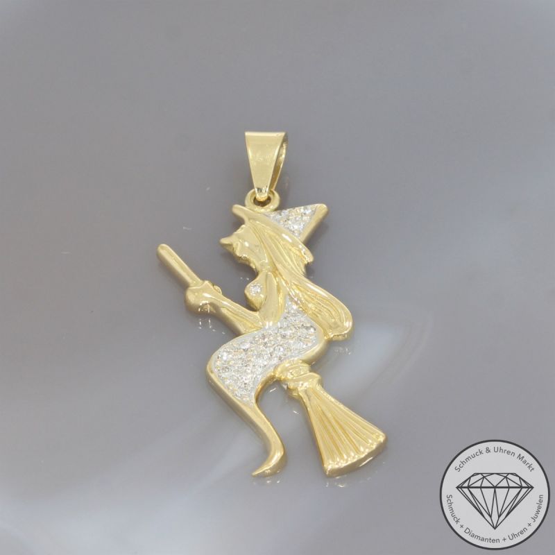 Wert 1990 € Brillant Anhänger Hexe in 750er 18 K Gelbgold - 104769